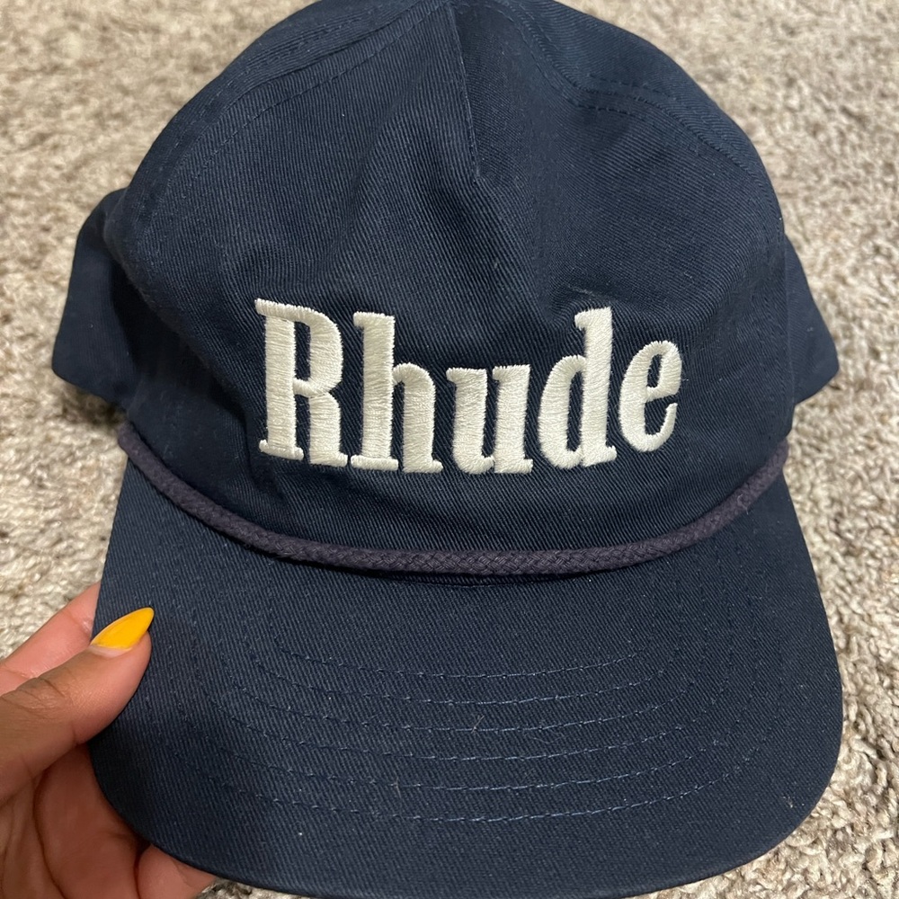 Rhude Dark Blue Cap with White Logo